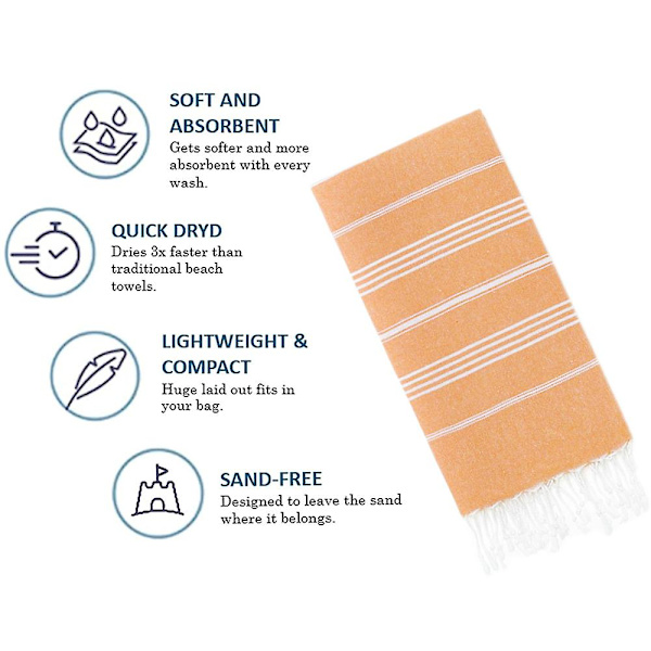 Turkiskt strandlakan Överdimensionerat 90*180cm 100% Bomull Sandfritt  Simhandduk Lätt Reshandduk Orange