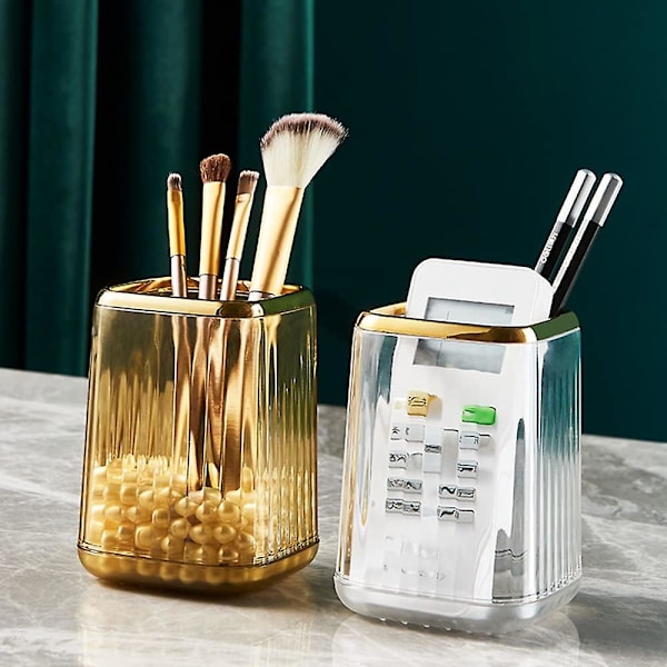 2-delt Makeupbørsteholder Organizer, Akryl Guld Makeupbørsteholder Beholder til Badeværelsesbordplader, Børsteholder Makeupkopper