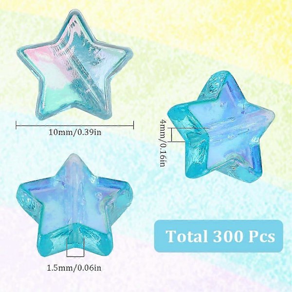 1 Æske 300 stk. Akryl Stjerne Perler 10mm Transparent Stjerne Perler AB Farve Himmelblå Pentagram Klare Femtakkede Stjerner Spacer Perler til Smykkefremstilling Perle Som