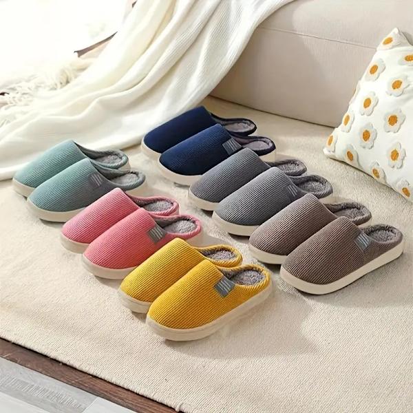 Enfärgade partofflor, lediga slip on plyschfodrade skor, bekväma inomhus hemtofflor grey EU44 45