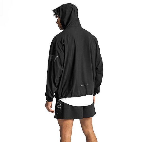 Miesten tuulenpitävä takki, tuulen- ja vedenkestävä huppuinen takki Black 3XL