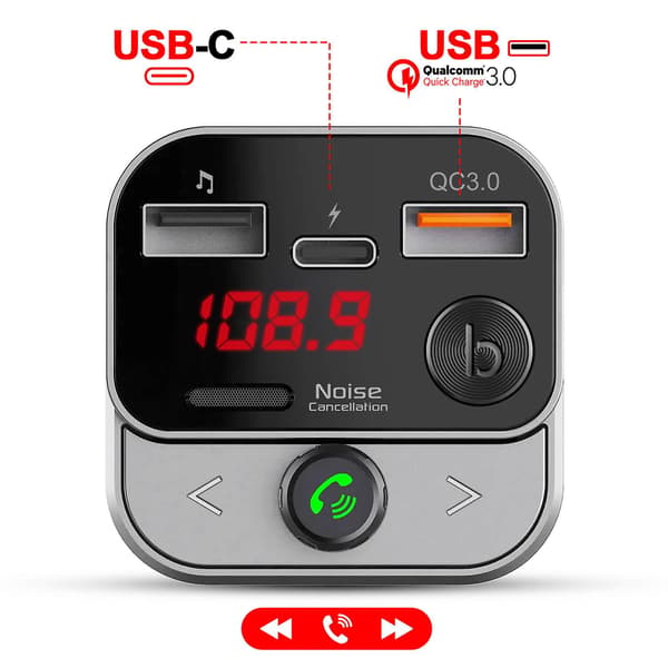 FM-lähetin Bluetooth-autoon, jossa kaksois-USB-musiikkilataus, musta