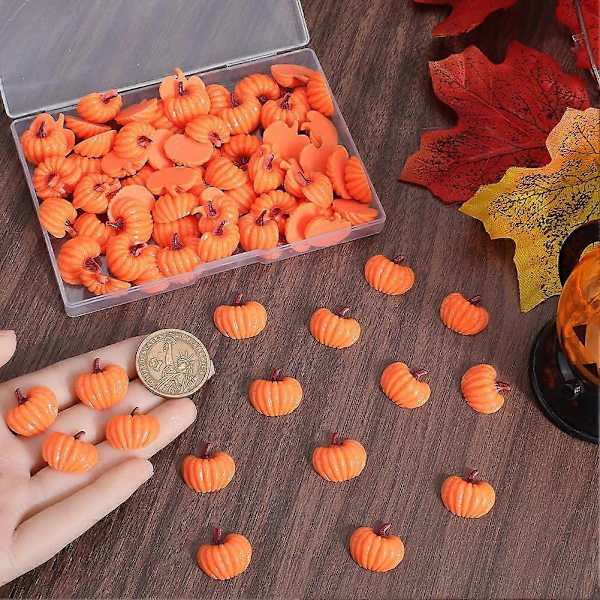1 Ask 80 st Halloween Resin Charms Pumpa Charms Cartoon Hösttema Orange Pumpor Flatback Cabochons Bulk för Smyckestillverkning Scrapbooking Dekorera