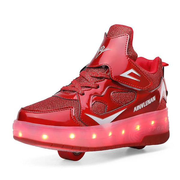 Barn Sneakers Dubbelhjuliga Skor Led Ljus Skor 623 Red 37