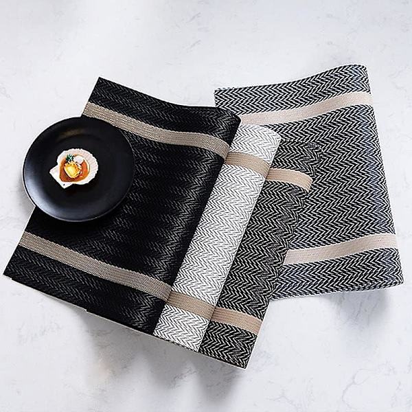 Placemats Set om 6, Svart Eleganta Placemats Tvättsbara Halksäkra Lyxiga Bordstabletter för Hem/Matrum Dekoration