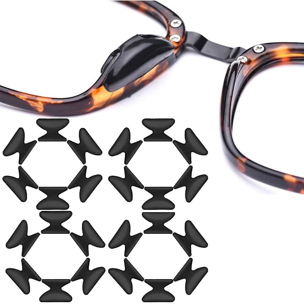 Självhäftande silikonnäskuddar för glasögon, mjuka och halkfria, 12 par, svarta, 2,5 mm