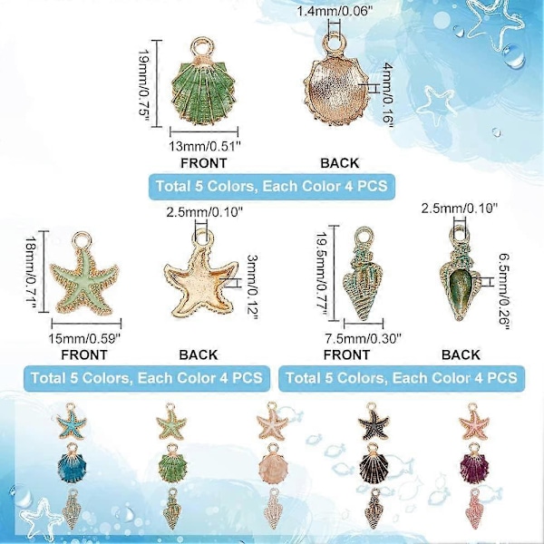 60 st 15 Stilar Sjöstjärneberlocker Emalj Snäckhängen Metall Spiral Snäckberlocker Hav Havssnäcka Hängberlocker Pärlor för Strand Sommar Hawaii Örhänge Halsband