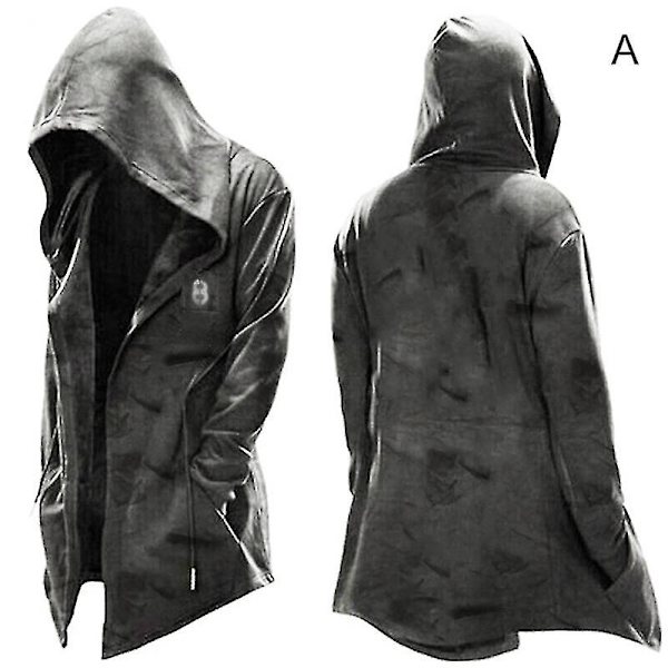 Trendikäs hupullinen miesten trenssi Halloween-teemaisella painatuksella Cospaly-asuihin ja juhliin 4XL Army Green A