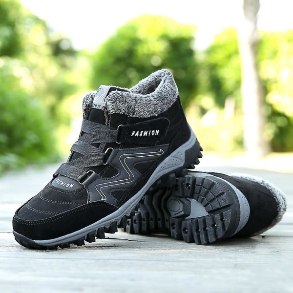 Snørestøvler for menn og kvinner, vanntette, slip-on, pelsforede sneakers, varme vintersko 2K6137 Black 40