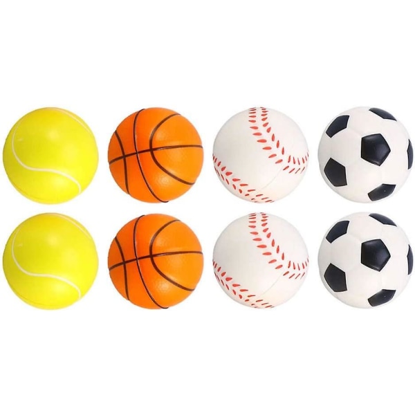 8 st mini tennisbollar i PU-skum för husdjur, stressbollar för avkoppling (6,3 cm, blandade stilar)