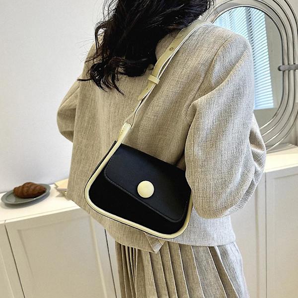 Ny Trend Mode Simpel Skuldertaske Fritid Pendler Kunstlæder Skuldertaske black