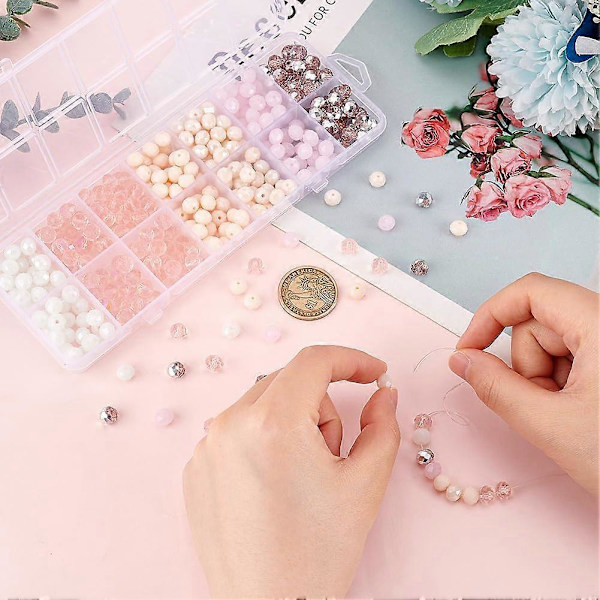 350 stk. Facetterede Glasperler 7 Farver Rondelle Glasperler Pink Serie Krystalglasperler 8x6mm Glashåndværksperler til Smykkefremstilling DIY Håndværk Bryllup