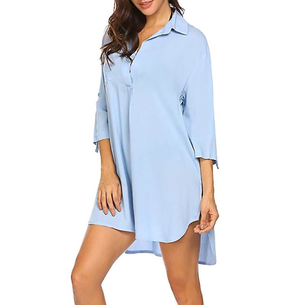Dame Badedragt Strand Cover Up Skjorte Bikini Strandtøj Blue 2XL