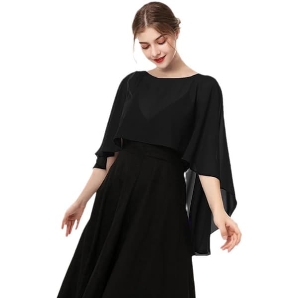 Dame Capelet, Chiffon Cape, Sjaler og Wraps til Aftenkjole Brudekjoler blå