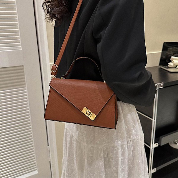 Enkel retro handväska ny mode casual konstläder axelväska liten väska flicka Dark brown