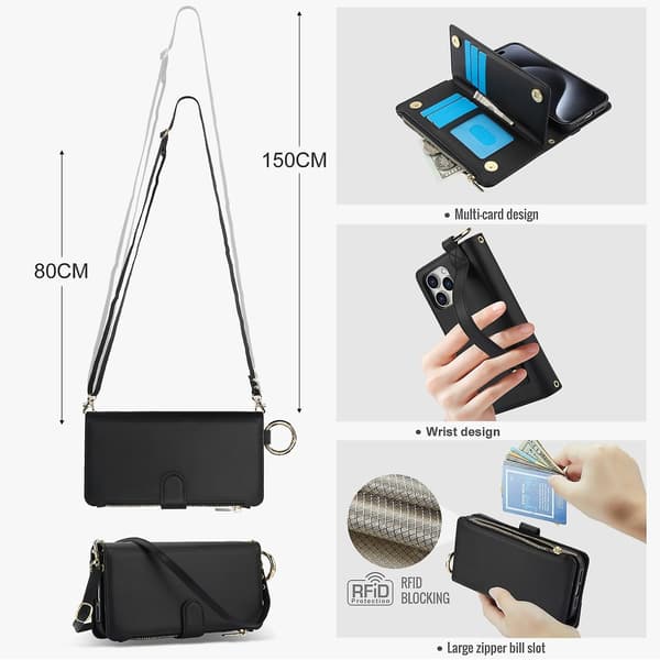 Crossbody Lommebok Lærveske For iPhone 11 Pro Max / 11 Pro / iPhone 11 Black For iPhone 11 Pro