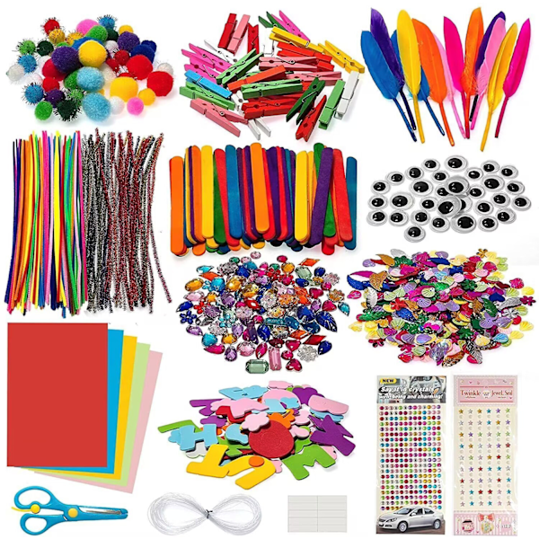 Hobby Sæt til Børn 1200+ Dele DIY Hobbyartikler til Dekoration Piberenser Hobby Materialer Farverige Kvaster Selvlysende Fjer Hobby Sæt
