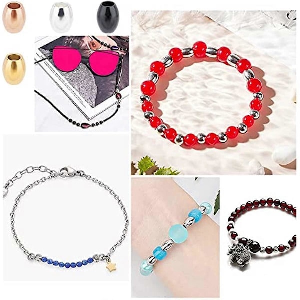 40 stk. 4 Farger 2,5 mm Hull Ovale Løse Perler 202 Rustfritt Stål Tønnehette Perler Metall Spacer Perler for Smykkefremstilling