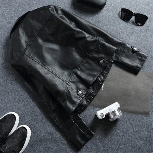 Dame Pu Casual Biker Jakke Kunstlæder Tynd Punk Mode Overtøj Sort M