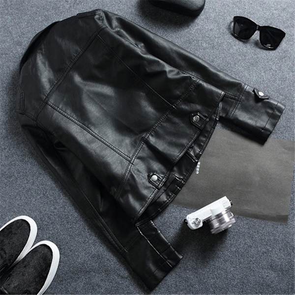 Dame Pu Casual Bikerjakke Faux Lær Tynn Punk Mote Yttertøy Svart XL