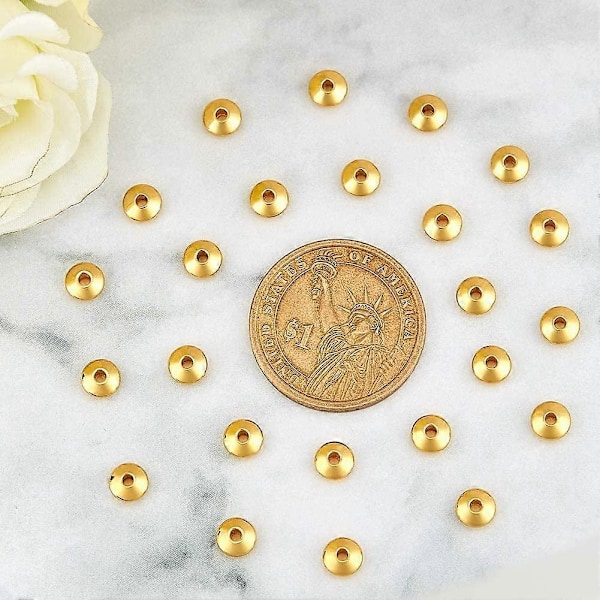 100 stk. 5,5 mm Gyldne Bicone Rustfrit Stål Løse Perler Rondelle Lille Hul Spacer Perle Glat Overflade Perler Fund til Smykkefremstilling
