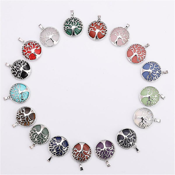Reiki-halsband med silverlivets trädhänge och tigerögonsten - Kristaller, chakrastenar, 25 mm C