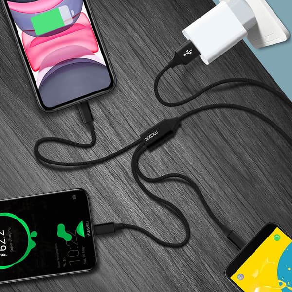 3-i-1-kabel: Lightning USB typ C Micro USB Multi-tips 3A Laddning - Moxie, Svart