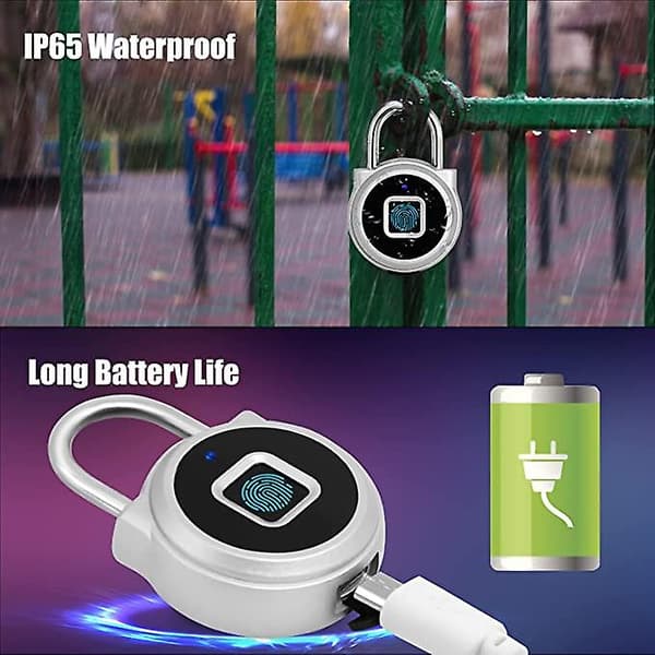 Smart fingeravtryckslås, Bluetooth-lås, USB-laddningsbar, fjärrbehörighet, Kozyone smart nyckellöst säkerhetslås för iOS/Android, IP65 vattentät