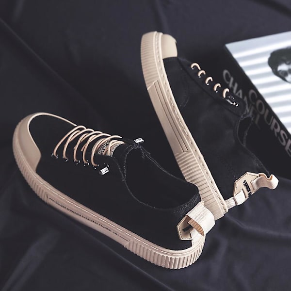 Herr Canvas Skor Mode Sneakers Låg Topp Tennis Skor Snörning Casual Skor 3Dhhh3 BlackWhite EU 39