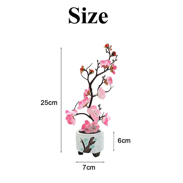 Simulerade blommor, gröna växter, krukväxter, simulerade plommonblomkrukor, heminredning, festdekoration pink