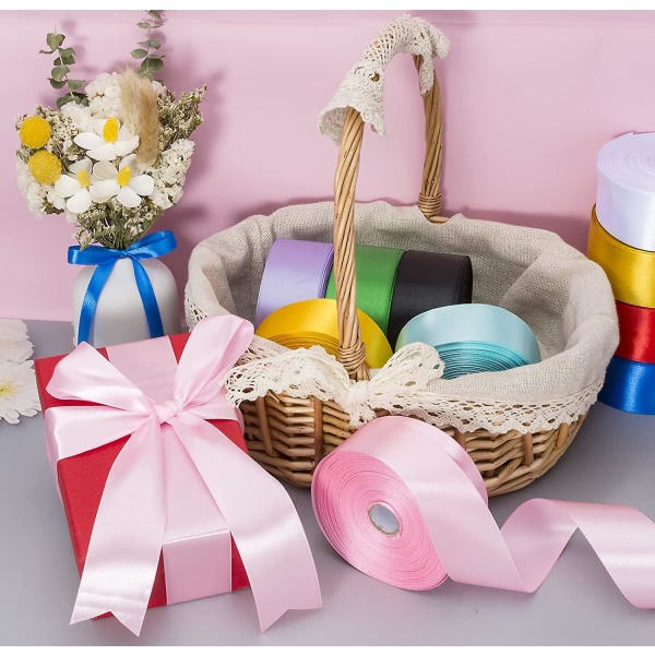 2 cm lyseblå ensfarvet satinbånd, 22 m håndværksstofbånd til gaveindpakning, blomsterbuketter, bryllupsfestdekoration pink