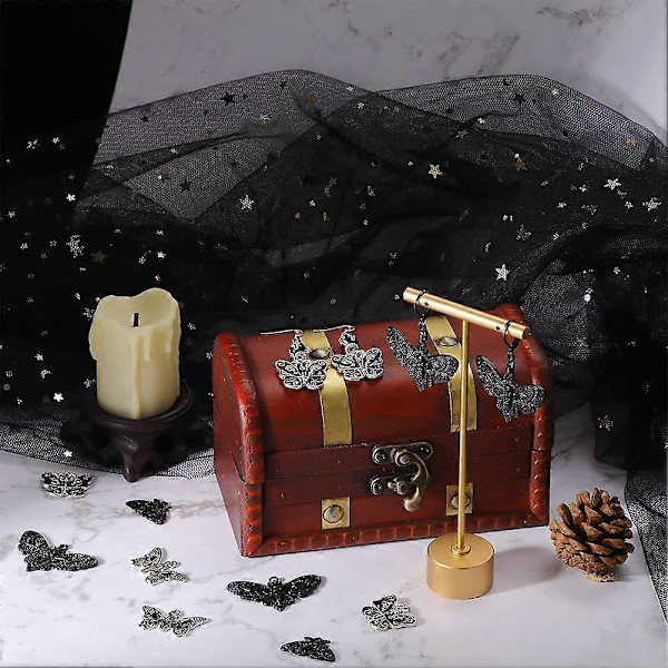 1 Æske 24 stk. 4 Stilarter Sommerfugl Charm Møl Charms Bulk Gotisk Charm Sort Kranie Sommerfugle Skelet Halloween Legering Insekt Charm til Smykkefremstilling Ch