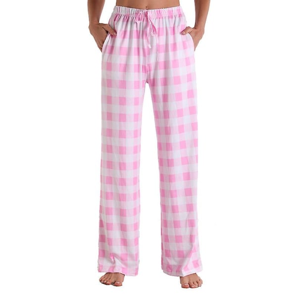 Dame Pyjamasbukser Stræk Lounge Bukser Ternede Pyjamasunderdele Pink 2XL