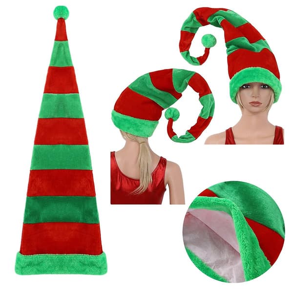 Jule Elf Hat, Lang Stribet Filthat Til Børn Voksne