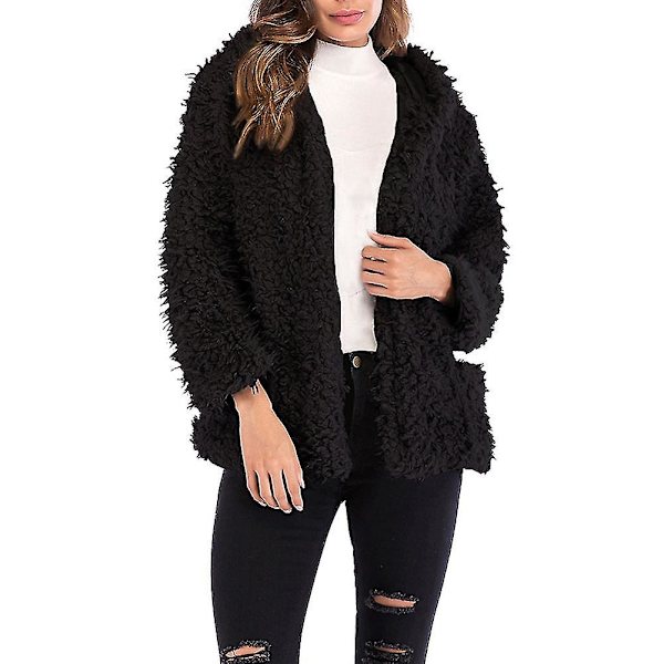 Kvinnor Huvtröja Kort Rock Casual Långärmad Lös Faux Shearling Dragkedja Varm Cardigan 2XL B