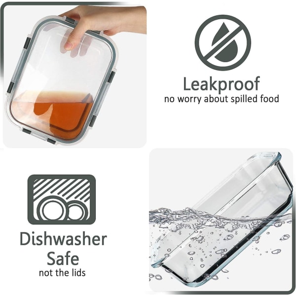 [5-pack, 36 oz.] Glasbehållare för måltidsförberedelse med livstidslåsande lock Glasmatbehållare, lufttät lunchbehållare, mikrovågsugn, ugn, F