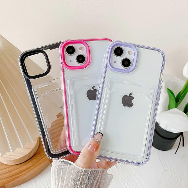 Candy Farve Kortholder Klar Stødsikker Blød Kompatibel med iPhone Case (Rød, iPhone 13 Pro) Red iPhone 8   7 Plus