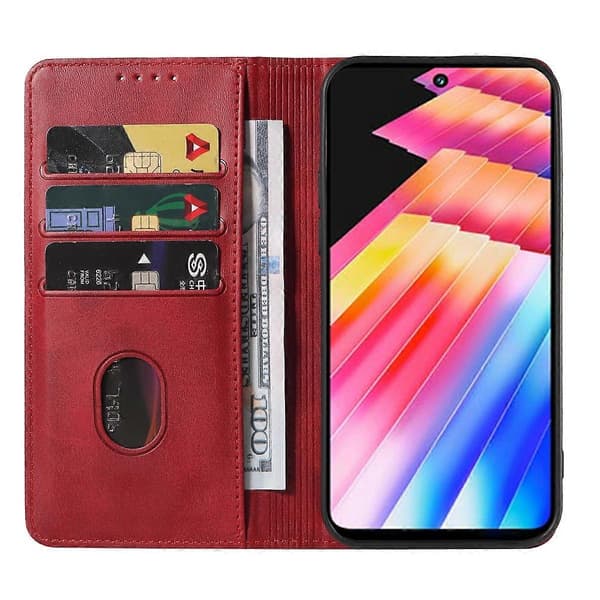 Magnetisk Stängning Läder Telefonfodral Red For Infinix Hot 20 5G