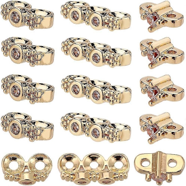 30 stk. 3 Stilarter Ægte 14K Guldbelagte Rhinestone To Hullers Afstandsperler Metal Blomster Afstandsperler Messing Pave Cubic Multi Strand Hul Link Connector Perle