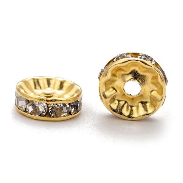 500 st Iron Rhinestone Spacer Pärlor Klass A Rak Kant Rondelle Guld Färg Klar