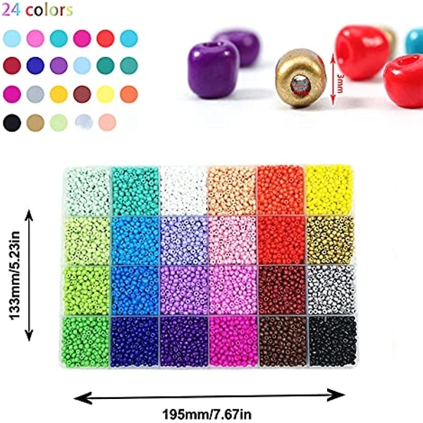 24 Slot Multicolor Baking Paint Beads Set Glaspärlor Box Pärlor för gör-det-själv armband och halsband about 12000pcs 3mm beads