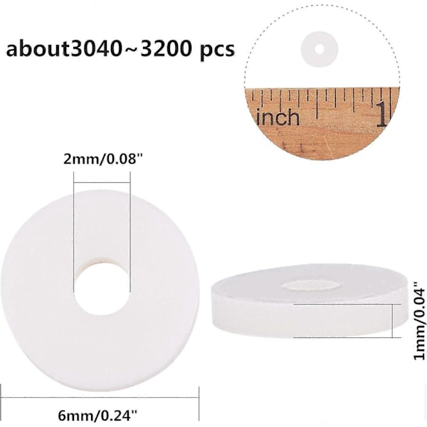 3000 kpl valkoisia Heishi-savikiekkohelmiä, 6 mm vinyylilevyhelmiä, litteitä pyöreitä polymeerisavihelmiä