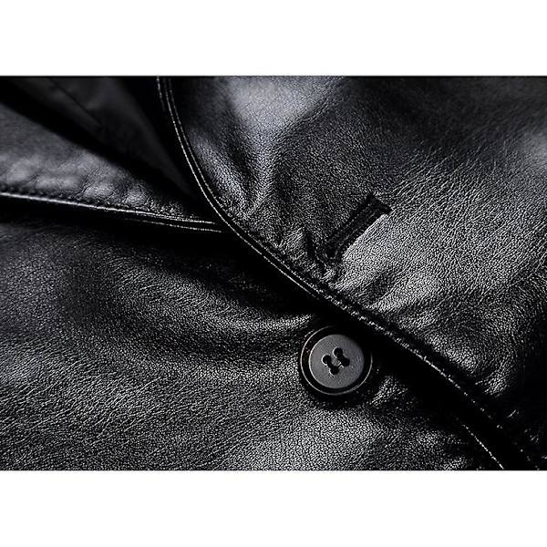 Herr Casual Notch Krage 2 Knapp Slim Faux Läder Blazer Kostym Jacka Black L