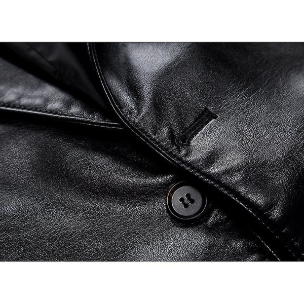 Herre Casual Hakket Krave 2 Knap Slim Faux Læder Blazer Jakkesæt Jakke Black L