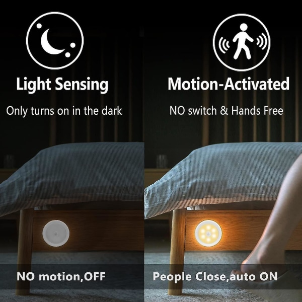 3-pakning LED bevegelsessensorlys innendørs, skaplys, batteridrevet nattlys, trådløs vegglampe for trapper, gang, garasje, inngangsparti (varm hvit)