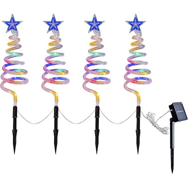 Sett med 4 Spiralformede Juletrær til Gangvei, Solcelledrevet med 40 LED Lys, Utendørs Juledekorasjon - Flerfarget