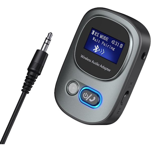 Bluetooth 5.3 Sender og Modtager Bluetooth Adapter Audio med LED Display Håndfri Opkald 3.5mm Bluetooth Aux Adapter
