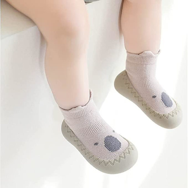 Baby Sock Shoes Halkfria Söta Cartoon Mjuka Stickade Baby Golvskor Småbarnsskor För Flickor Pojkar khaki 12 18months
