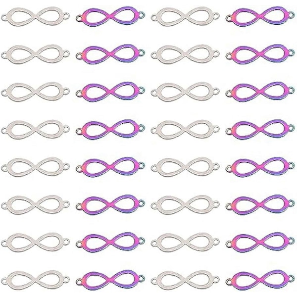 32 st 2 Färger Oändlighetslänkar Berlocker Rostfritt Stål Koppling Berlocker Evig Kärlek Berlocker för DIY Armband Halsband Smycken Tillverkning Tillbehör 7.2x25.5