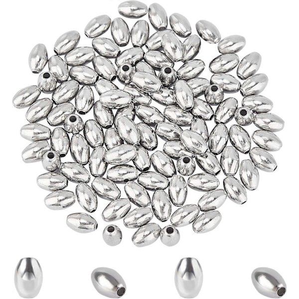 Omkring 100 stk. 9,5 mm Ris Spacer Perler Rustfrit Stål Løse Perler 2 mm Hul Perle Finding Metal Perle til DIY Armbånd Halskæder Smykkefremstilling Rustfrit